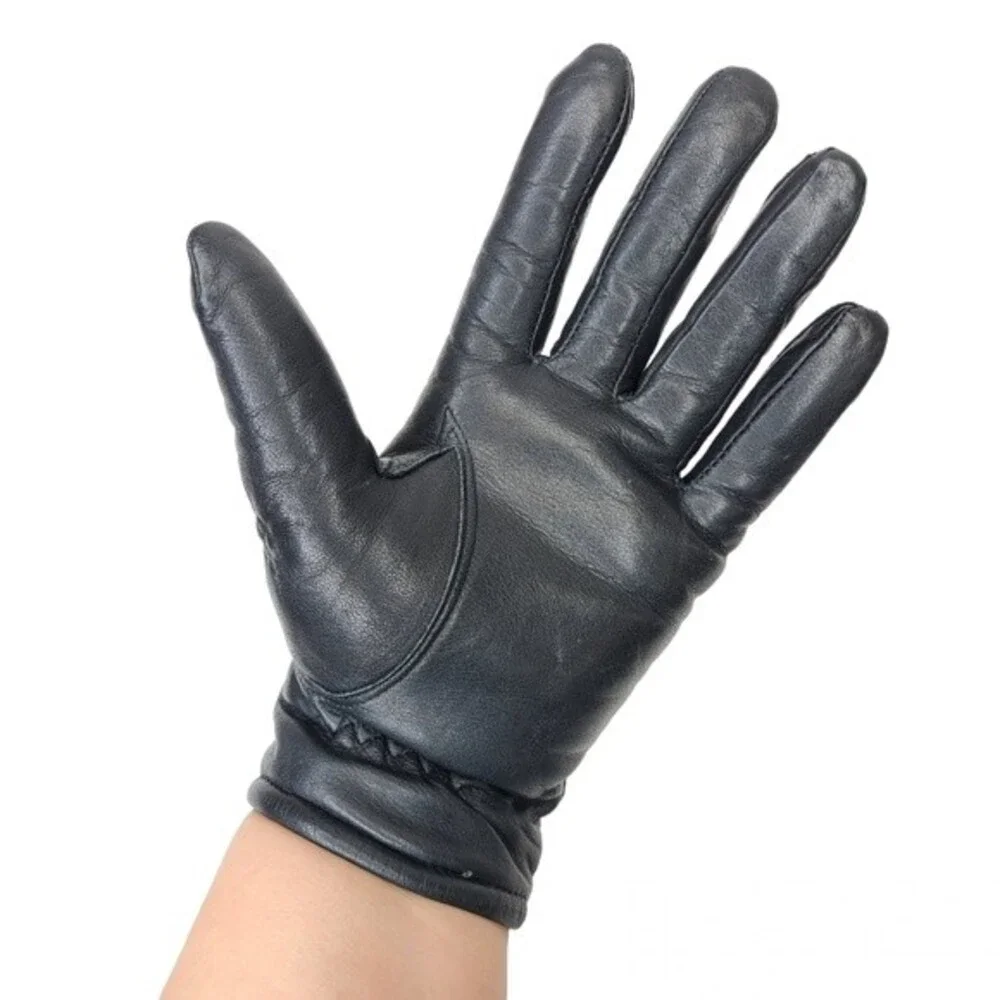 Black Leather Knit Winter Womens Gloves Small